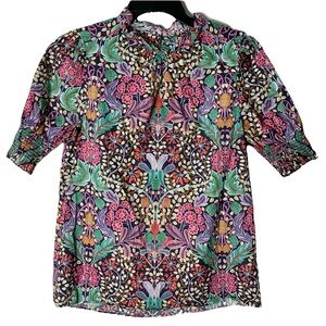 Nwot J.Crew Liberty Fabrics Floral Short Puff Sleeve Poplin Multi Floral Top XS